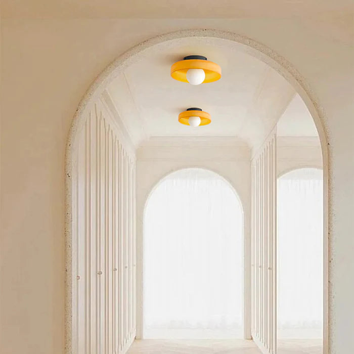Suspension Plafond Circula - Anneau Verre, Boule Orange Mat, D25cm H15cm