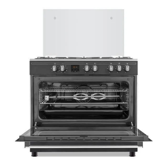 CONTINENTAL EDISON Cuisinière piano four multifonctions catalyse 95L affichage digital L90 xH85 cm NOIR MAT ET INOX