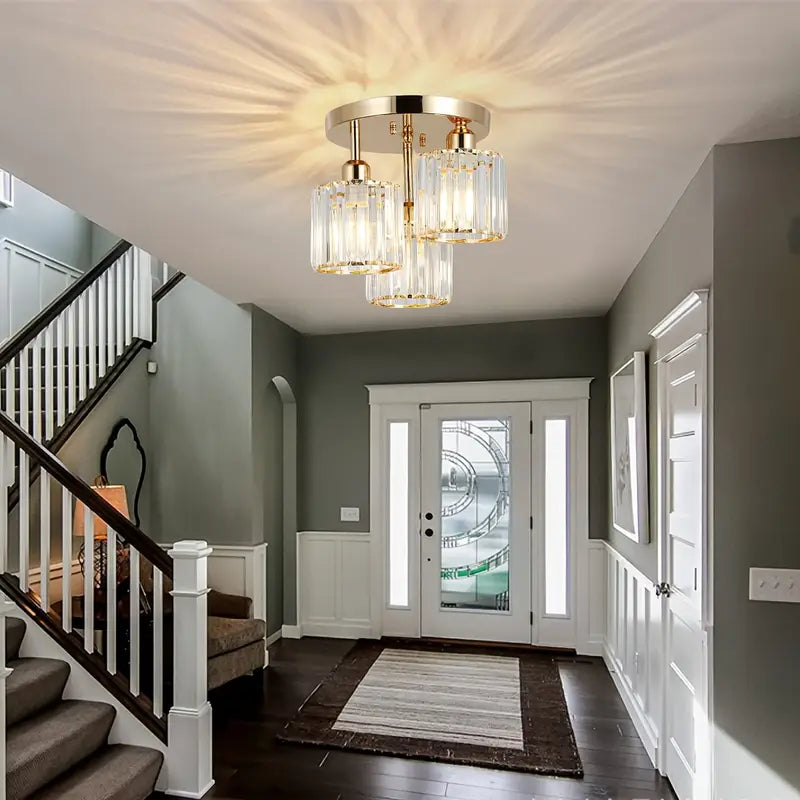 Plafonnier Semi-encastré Cristal - Métal Doré - Base E27