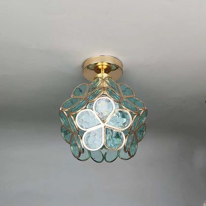 Plafonnier Floris Acrylique Motif Floral - Douille Dorée, Vert D20xH25cm