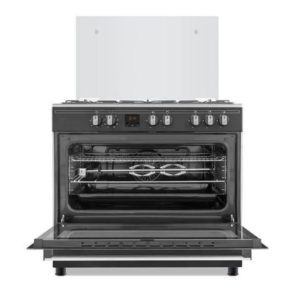 CONTINENTAL EDISON Cuisinière piano four multifonctions catalyse 95L affichage digital L90 xH85 cm NOIR MAT ET INOX