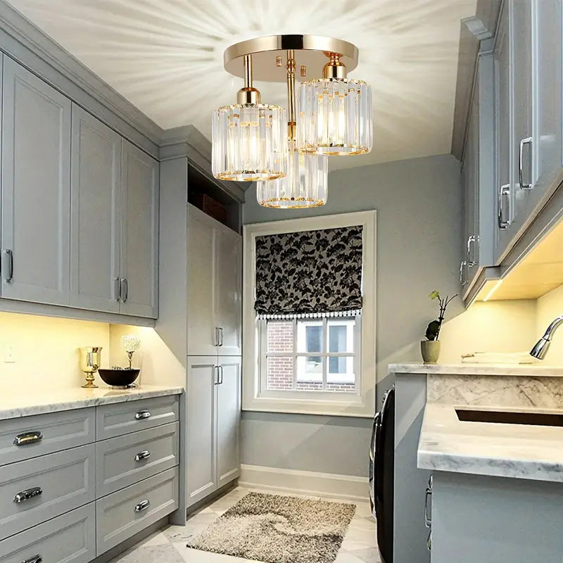 Plafonnier Semi-encastré Cristal - Métal Doré - Base E27