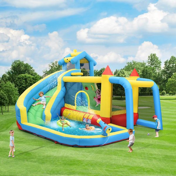 Inflatable Castle - 5 in 1 Inflatable Games Areas with Toboggan, Swimming Pool and Jumping Areas, Oxford Fabric, Multicolor